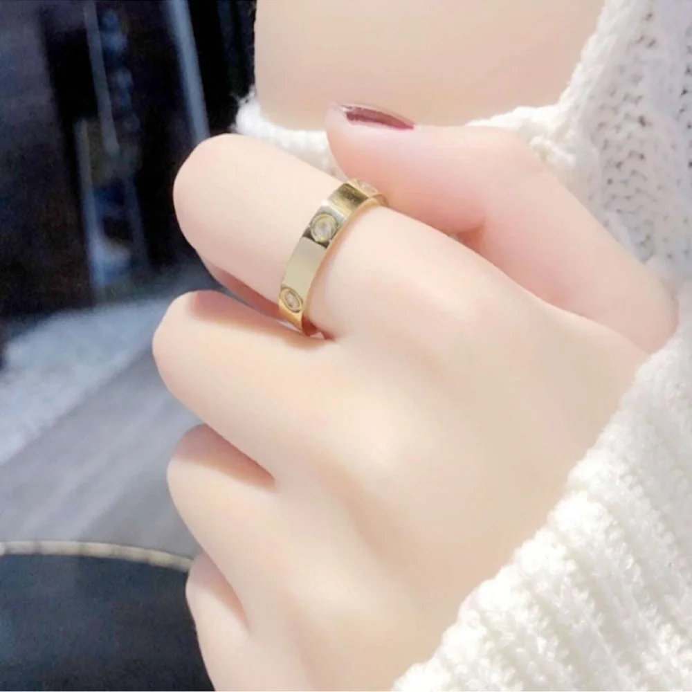 Luxury 14k Gold Plated Zircon Love Ring Wedding Anniversary Band